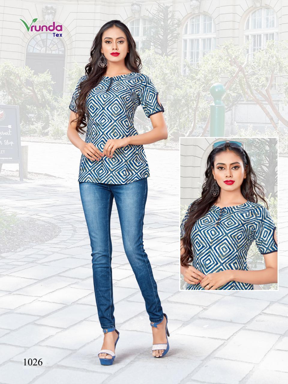 Griva By Vrunda Tex 1021 To 1028 Series Designer Beautiful Stylish Colorful Fancy Ready To Wear & Casual Wear & Ethnic Wear Rayon Print Tops At Wholesale Price