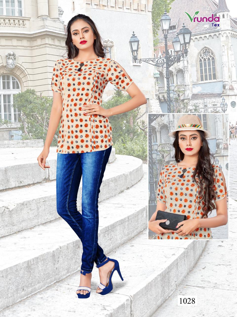Griva By Vrunda Tex 1021 To 1028 Series Designer Beautiful Stylish Colorful Fancy Ready To Wear & Casual Wear & Ethnic Wear Rayon Print Tops At Wholesale Price