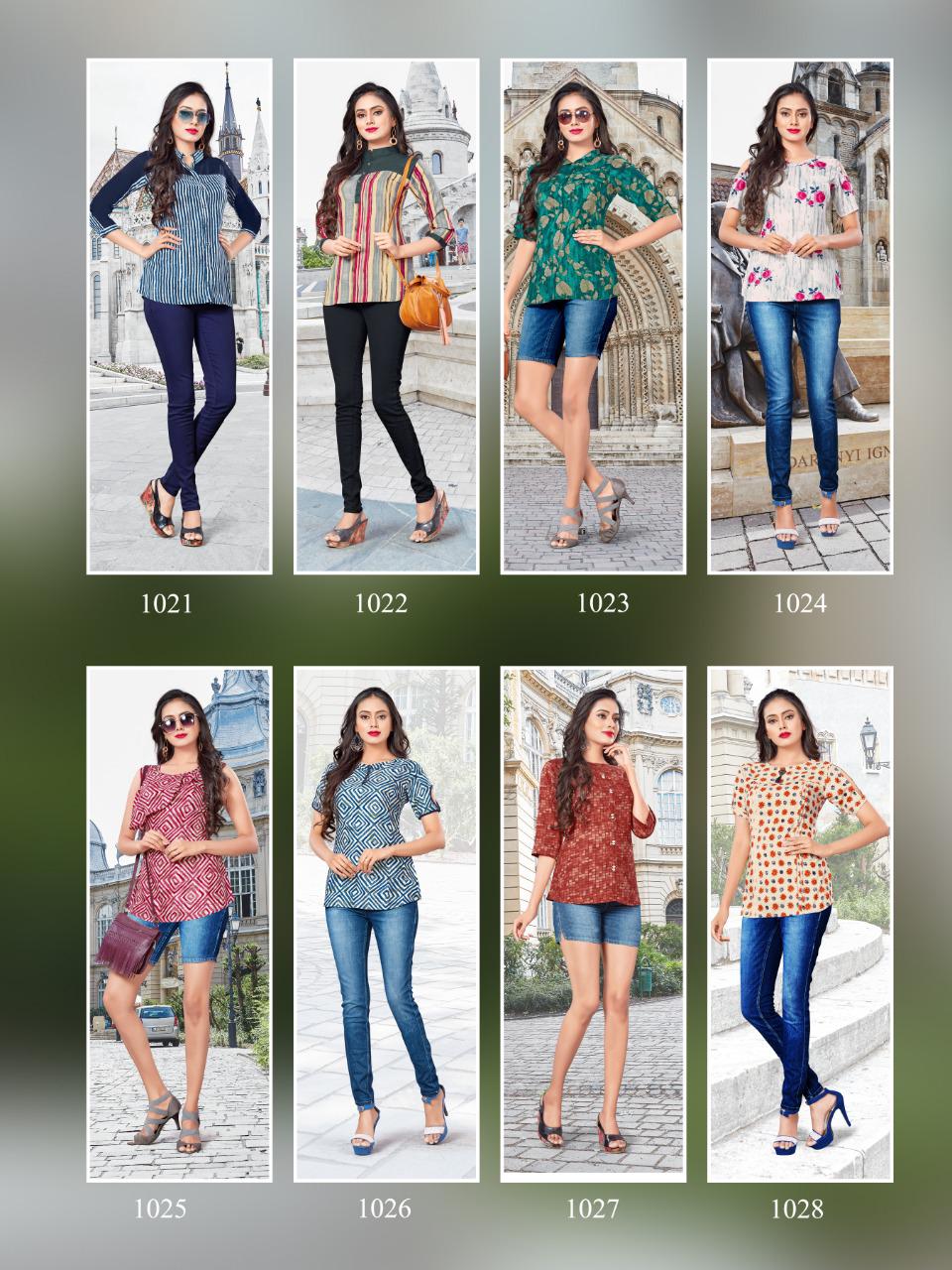 Griva By Vrunda Tex 1021 To 1028 Series Designer Beautiful Stylish Colorful Fancy Ready To Wear & Casual Wear & Ethnic Wear Rayon Print Tops At Wholesale Price
