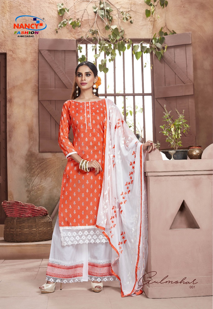 Gulmohar By Nancy Fashion Beautiful Collection Suits Stylish Fancy Colorful Casual Wear & Ethnic Wear Cotton Sartin Printed Dresses At Wholesale Price