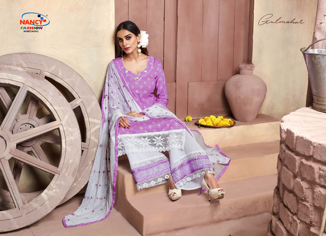 Gulmohar By Nancy Fashion Beautiful Collection Suits Stylish Fancy Colorful Casual Wear & Ethnic Wear Cotton Sartin Printed Dresses At Wholesale Price