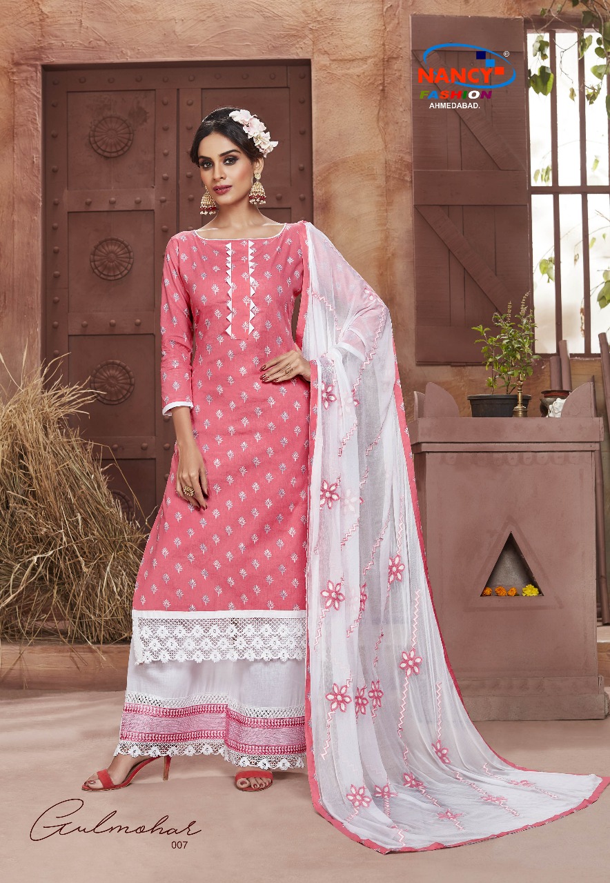 Gulmohar By Nancy Fashion Beautiful Collection Suits Stylish Fancy Colorful Casual Wear & Ethnic Wear Cotton Sartin Printed Dresses At Wholesale Price