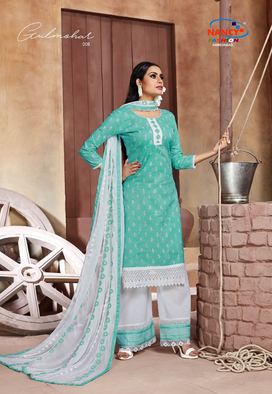 Gulmohar By Nancy Fashion Beautiful Collection Suits Stylish Fancy Colorful Casual Wear & Ethnic Wear Cotton Sartin Printed Dresses At Wholesale Price