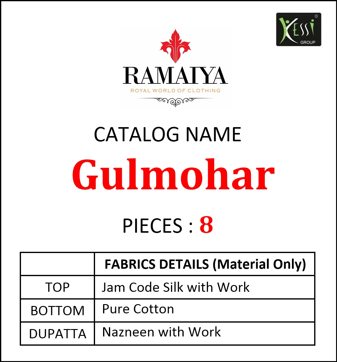 Gulmohar By Ramaiya 10031 To 10038 Series Suits Collection Beautiful Stylish Fancy Colorful Party Wear & Occasional Wear Jam Code Silk With Work Dresses At Wholesale Price