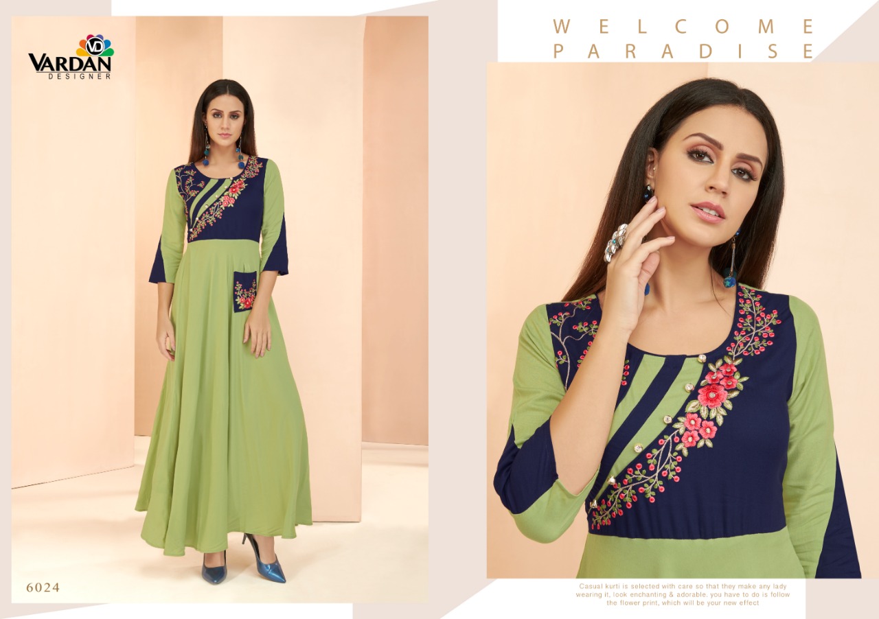 Gulnaz Vol-3 By Vardan Designer 6021 To 6028 Series Designer Beautiful Stylish Fancy Colorful Party Wear & Ethnic Wear & Ready To Wear Heavy Rayon Embroidered Kurtis At Wholesale Price