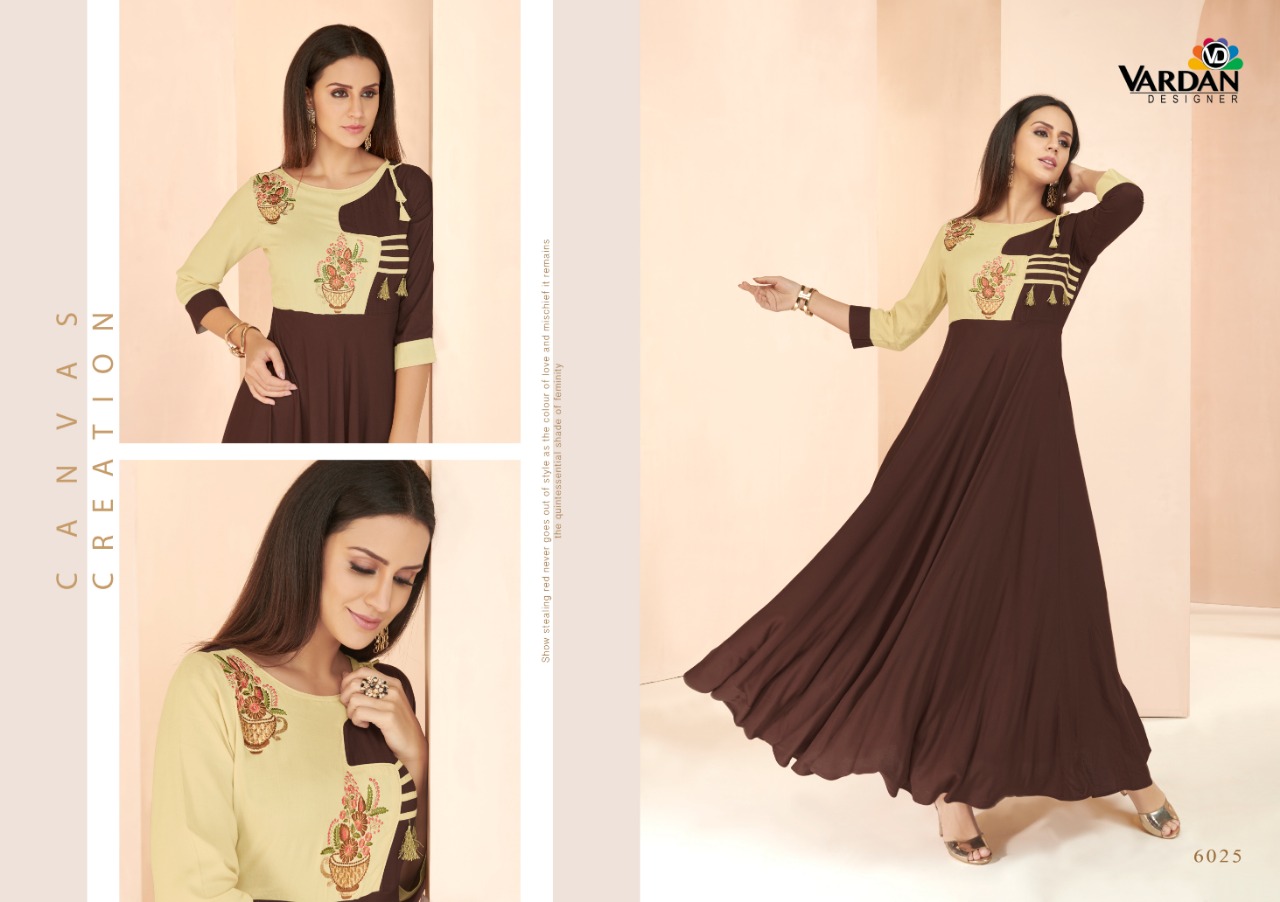 Gulnaz Vol-3 By Vardan Designer 6021 To 6028 Series Designer Beautiful Stylish Fancy Colorful Party Wear & Ethnic Wear & Ready To Wear Heavy Rayon Embroidered Kurtis At Wholesale Price