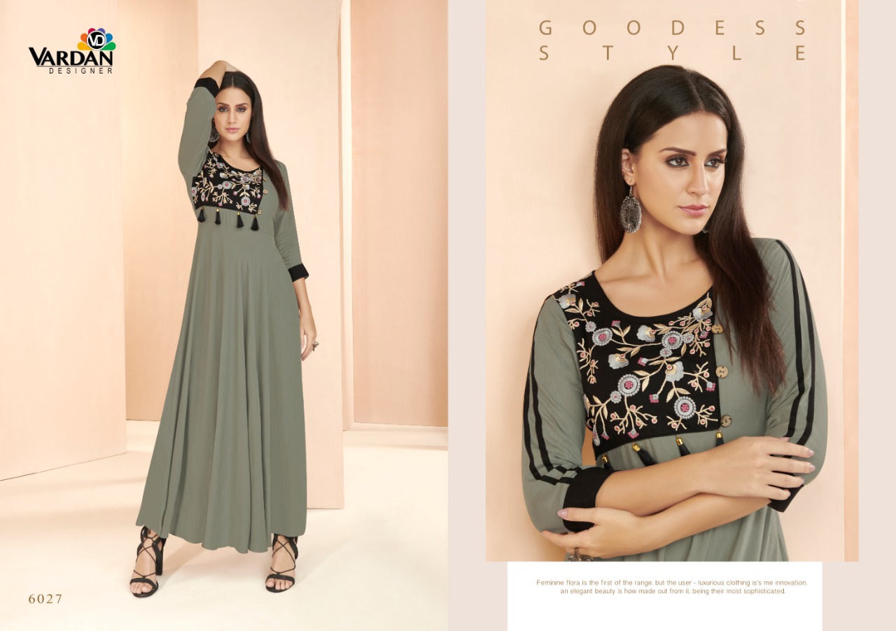 Gulnaz Vol-3 By Vardan Designer 6021 To 6028 Series Designer Beautiful Stylish Fancy Colorful Party Wear & Ethnic Wear & Ready To Wear Heavy Rayon Embroidered Kurtis At Wholesale Price