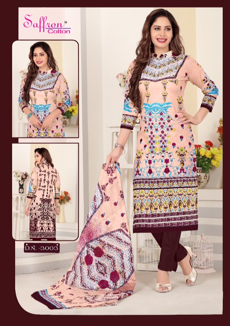 Gulzar Karachi Queen Vol-3 By Saffron Cotton 3001 To 3010 Series Beautiful Stylish Fancy Colorful Casual Wear & Ethnic Wear Collection Cotton Printed Dresses At Wholesale Price