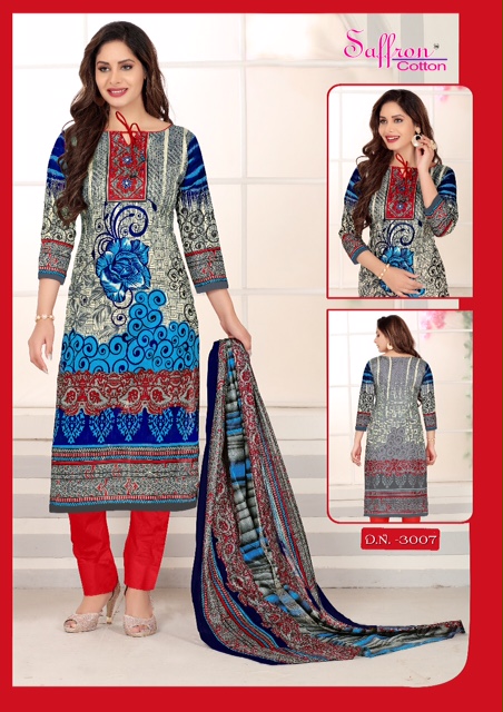 Gulzar Karachi Queen Vol-3 By Saffron Cotton 3001 To 3010 Series Beautiful Stylish Fancy Colorful Casual Wear & Ethnic Wear Collection Cotton Printed Dresses At Wholesale Price