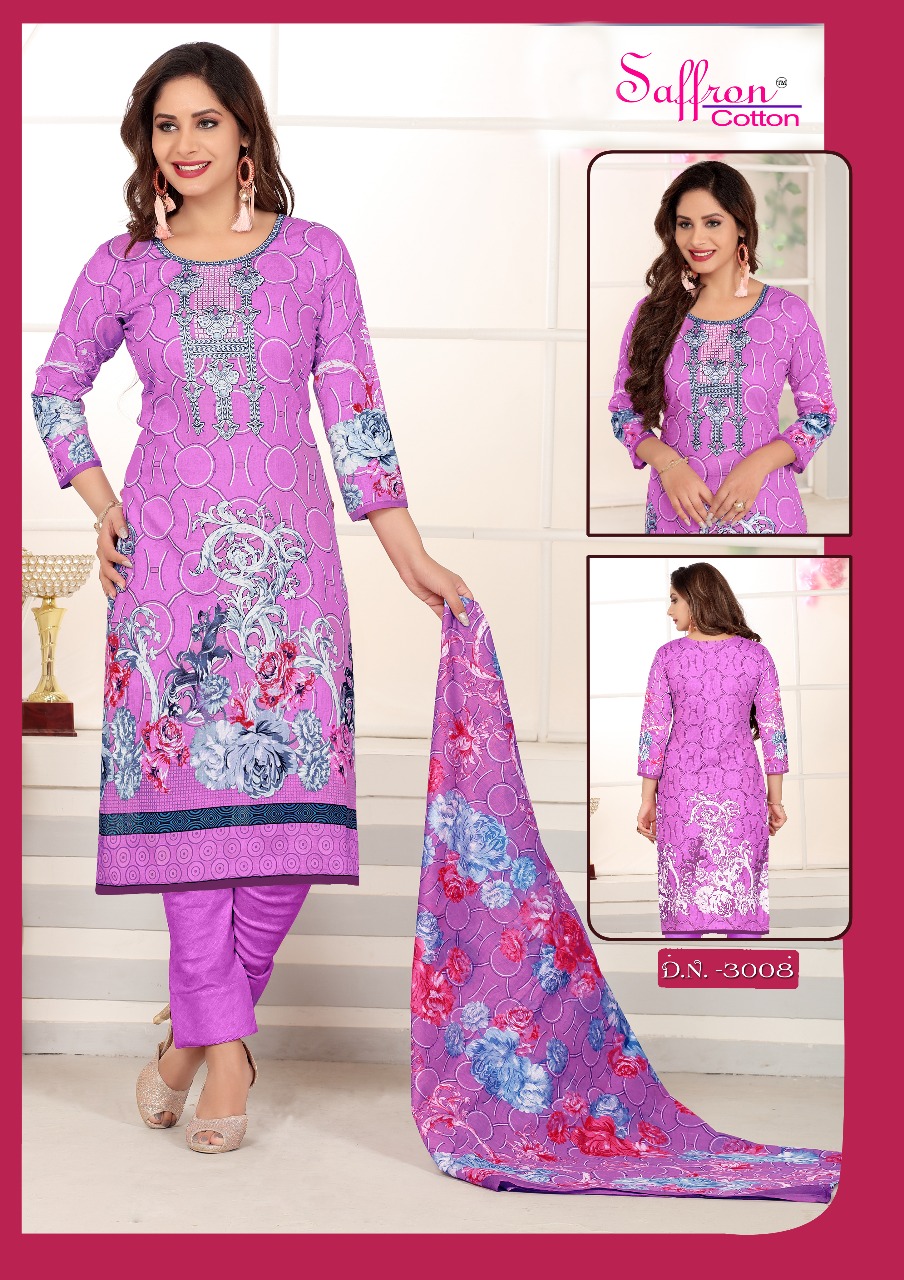 Gulzar Karachi Queen Vol-3 By Saffron Cotton 3001 To 3010 Series Beautiful Stylish Fancy Colorful Casual Wear & Ethnic Wear Collection Cotton Printed Dresses At Wholesale Price