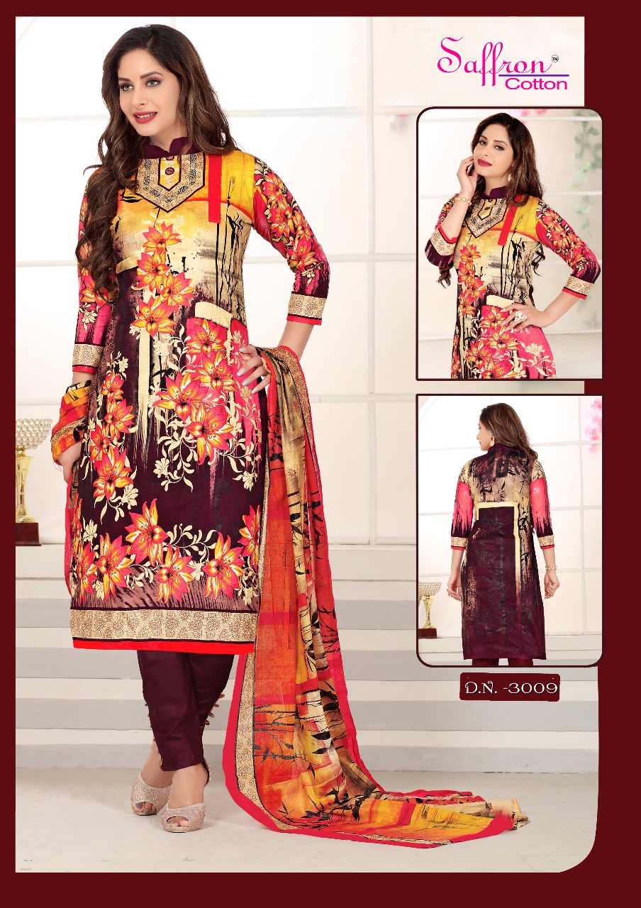 Gulzar Karachi Queen Vol-3 By Saffron Cotton 3001 To 3010 Series Beautiful Stylish Fancy Colorful Casual Wear & Ethnic Wear Collection Cotton Printed Dresses At Wholesale Price