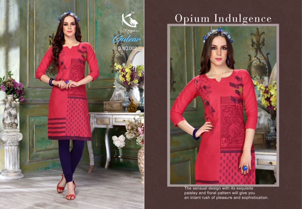 Gulzar By Kayna 001 To 012 Series Beautiful Stylish Fancy Colorful Casual Wear & Ethnic Wear & Ready To Wear Cotton Slub Printed Kurtis At Wholesale Price