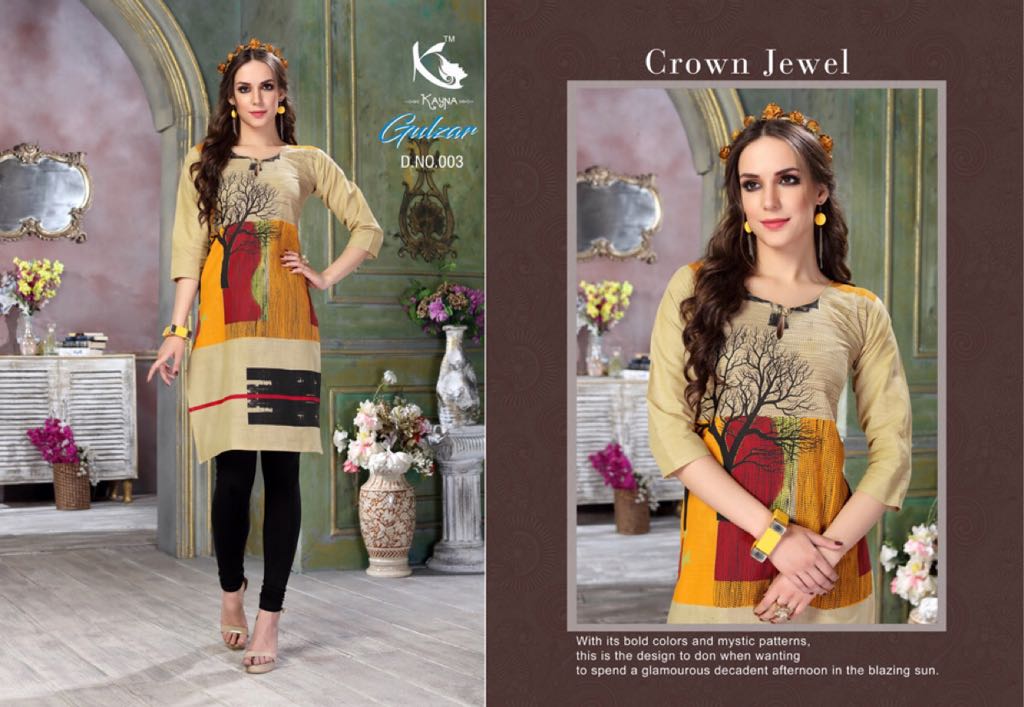 Gulzar By Kayna 001 To 012 Series Beautiful Stylish Fancy Colorful Casual Wear & Ethnic Wear & Ready To Wear Cotton Slub Printed Kurtis At Wholesale Price