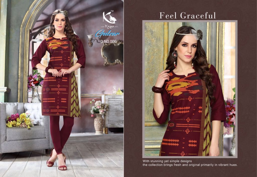 Gulzar By Kayna 001 To 012 Series Beautiful Stylish Fancy Colorful Casual Wear & Ethnic Wear & Ready To Wear Cotton Slub Printed Kurtis At Wholesale Price