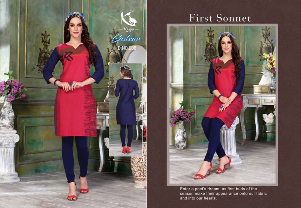 Gulzar By Kayna 001 To 012 Series Beautiful Stylish Fancy Colorful Casual Wear & Ethnic Wear & Ready To Wear Cotton Slub Printed Kurtis At Wholesale Price