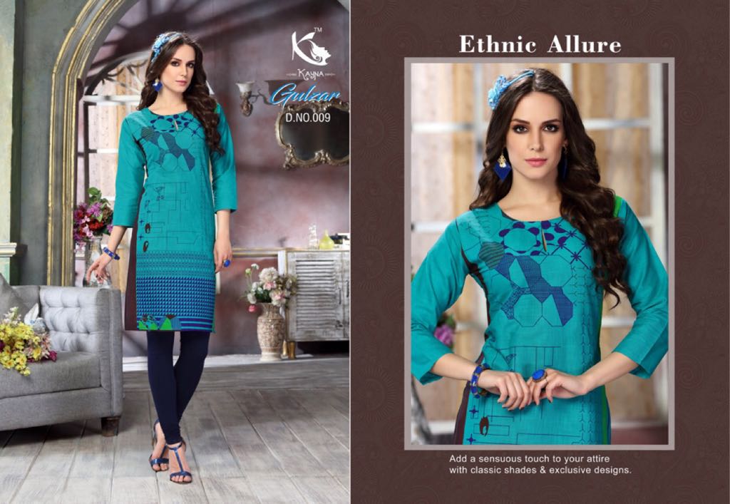 Gulzar By Kayna 001 To 012 Series Beautiful Stylish Fancy Colorful Casual Wear & Ethnic Wear & Ready To Wear Cotton Slub Printed Kurtis At Wholesale Price