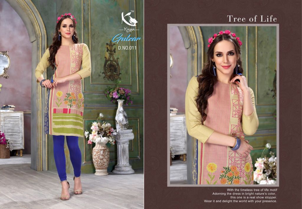 Gulzar By Kayna 001 To 012 Series Beautiful Stylish Fancy Colorful Casual Wear & Ethnic Wear & Ready To Wear Cotton Slub Printed Kurtis At Wholesale Price