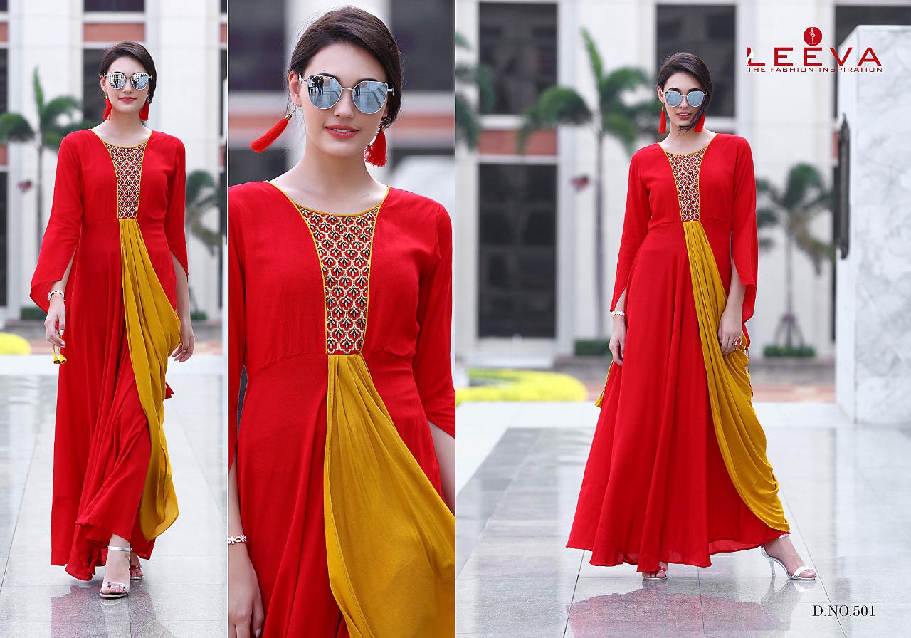 Gypsy By Leeva 501 To 508 Series Beautiful Stylish Fancy Colorful Casual Wear & Ethnic Wear Collection Heavy Bombay Rayon Embroidered Kurtis At Wholesale Price