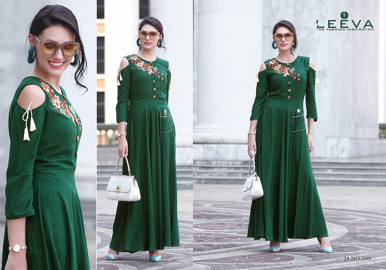 Gypsy By Leeva 501 To 508 Series Beautiful Stylish Fancy Colorful Casual Wear & Ethnic Wear Collection Heavy Bombay Rayon Embroidered Kurtis At Wholesale Price