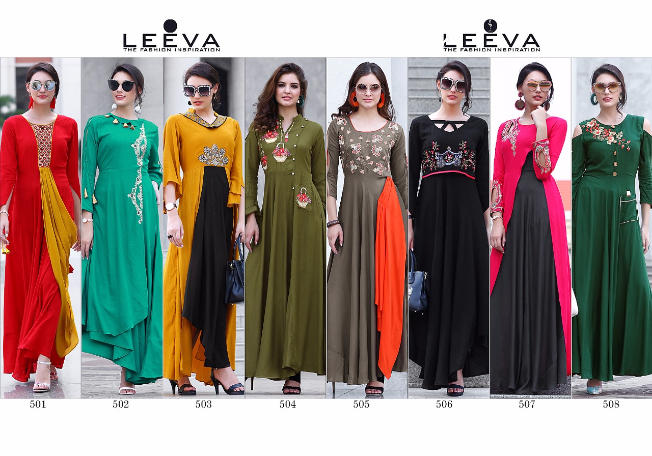 Gypsy By Leeva 501 To 508 Series Beautiful Stylish Fancy Colorful Casual Wear & Ethnic Wear Collection Heavy Bombay Rayon Embroidered Kurtis At Wholesale Price