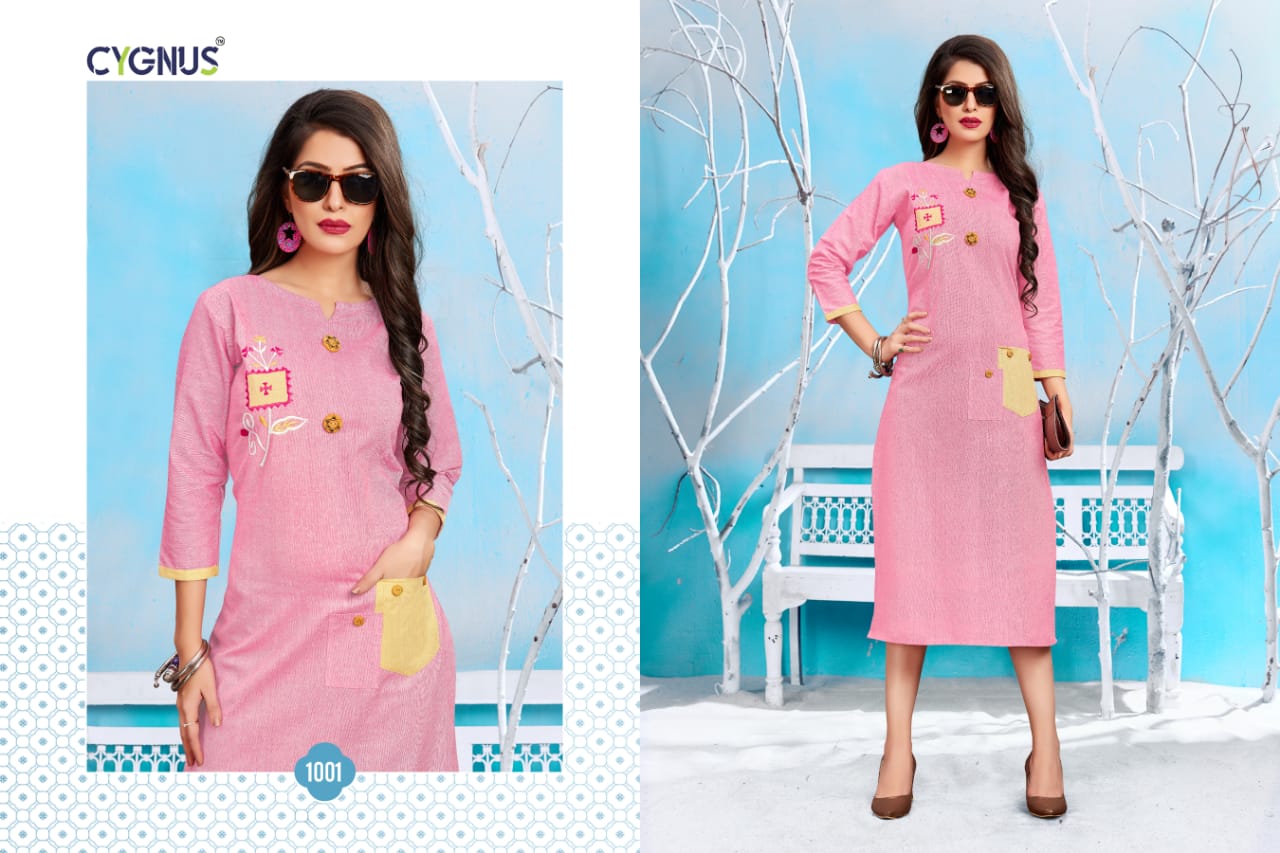 Hand Loom By Cygnus 1001 To 1006 Series Beautiful Colorful Stylish Fancy Casual Wear & Ethnic Wear & Ready To Wear Handloom Cotton Kurtis At Wholesale Price