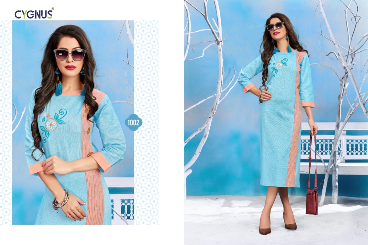 Hand Loom By Cygnus 1001 To 1006 Series Beautiful Colorful Stylish Fancy Casual Wear & Ethnic Wear & Ready To Wear Handloom Cotton Kurtis At Wholesale Price