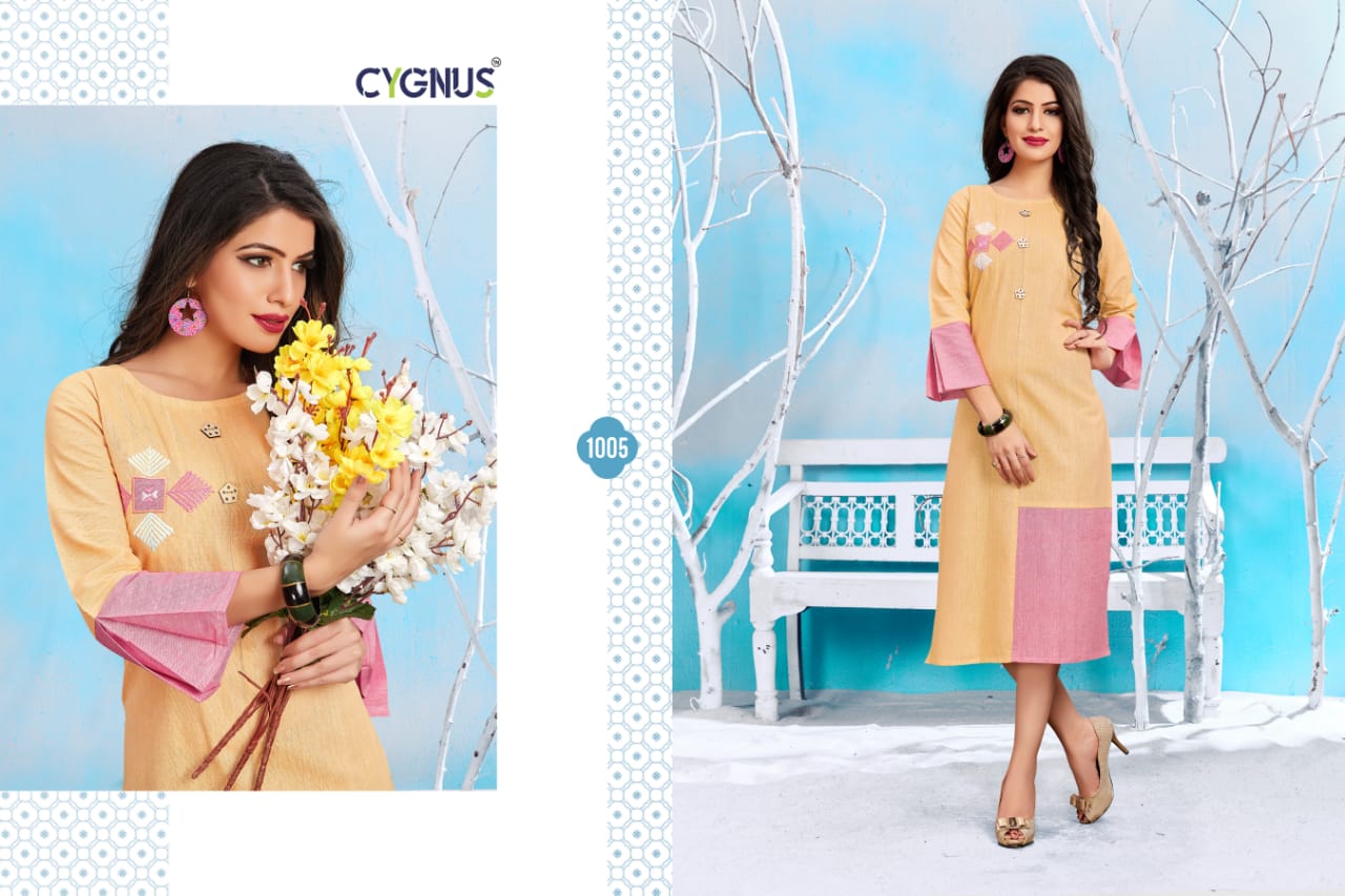 Hand Loom By Cygnus 1001 To 1006 Series Beautiful Colorful Stylish Fancy Casual Wear & Ethnic Wear & Ready To Wear Handloom Cotton Kurtis At Wholesale Price