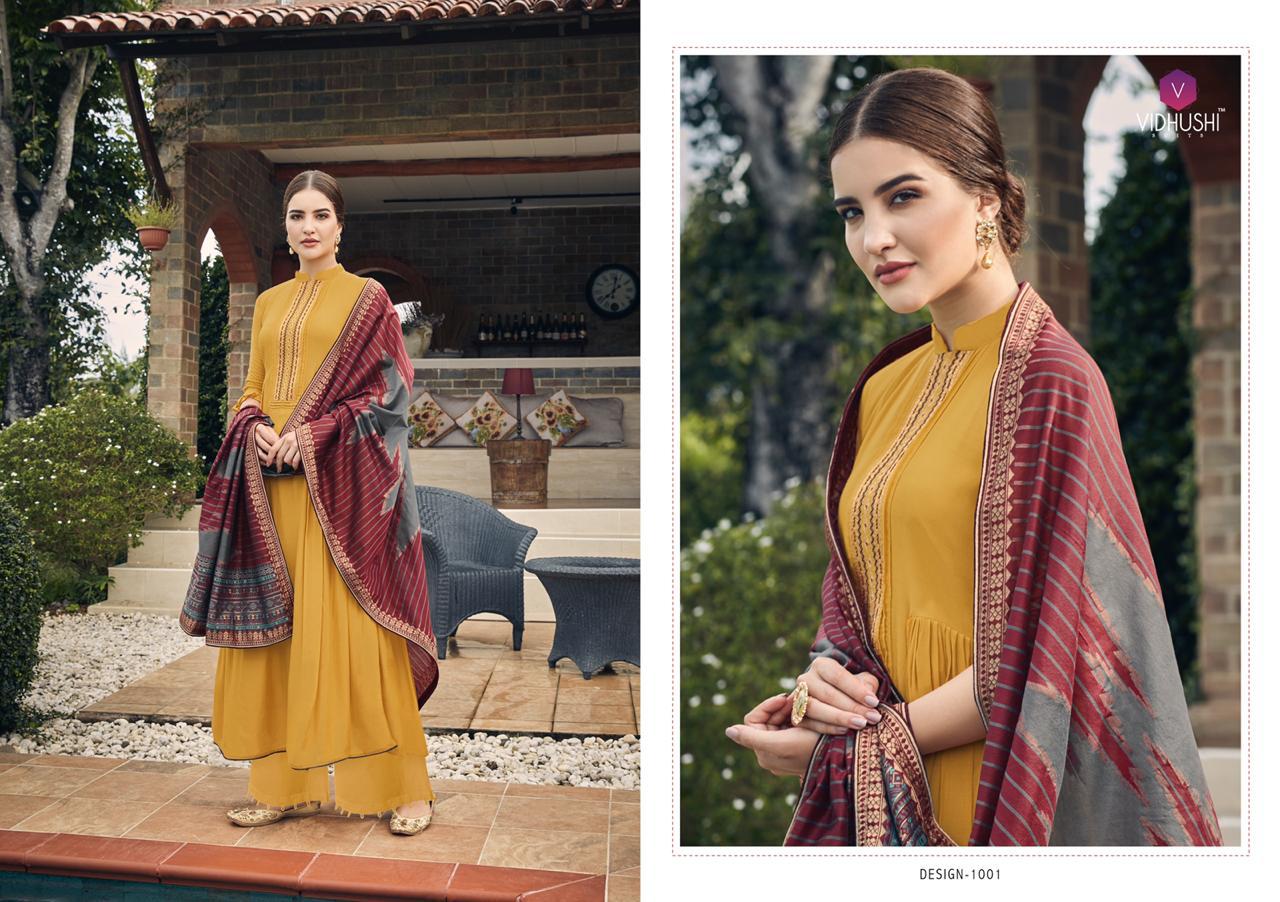 Handweave By Vidhushi Suits 1001 To 1006 Series Designer Festive Suits Collection Beautiful Stylish Fancy Colorful Party Wear & Occasional Wear Pure Viscose Muslin Silk With Embroidery Dresses At Wholesale Price