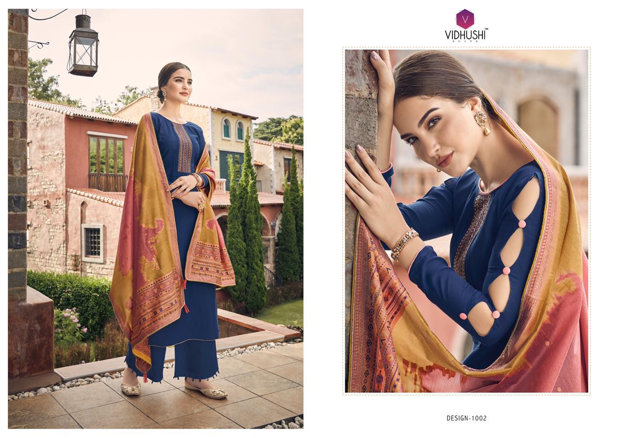 Handweave By Vidhushi Suits 1001 To 1006 Series Designer Festive Suits Collection Beautiful Stylish Fancy Colorful Party Wear & Occasional Wear Pure Viscose Muslin Silk With Embroidery Dresses At Wholesale Price