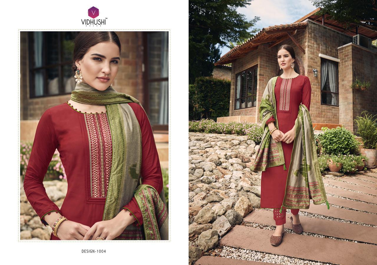 Handweave By Vidhushi Suits 1001 To 1006 Series Designer Festive Suits Collection Beautiful Stylish Fancy Colorful Party Wear & Occasional Wear Pure Viscose Muslin Silk With Embroidery Dresses At Wholesale Price