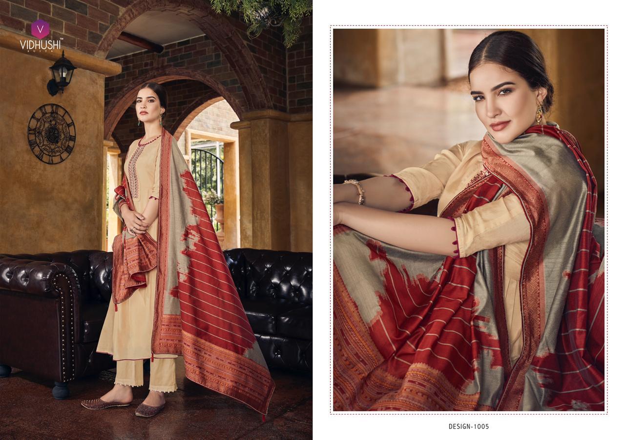 Handweave By Vidhushi Suits 1001 To 1006 Series Designer Festive Suits Collection Beautiful Stylish Fancy Colorful Party Wear & Occasional Wear Pure Viscose Muslin Silk With Embroidery Dresses At Wholesale Price