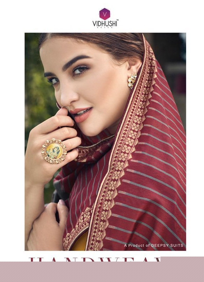 Handweave  By Vidhushi Suits 1001 To 1006 Series Designer Festive Suits Collection Beautiful Stylish Fancy Colorful Party Wear & Occasional Wear Pure Viscose Muslin Silk With Embroidery  Dresses At Wholesale Price