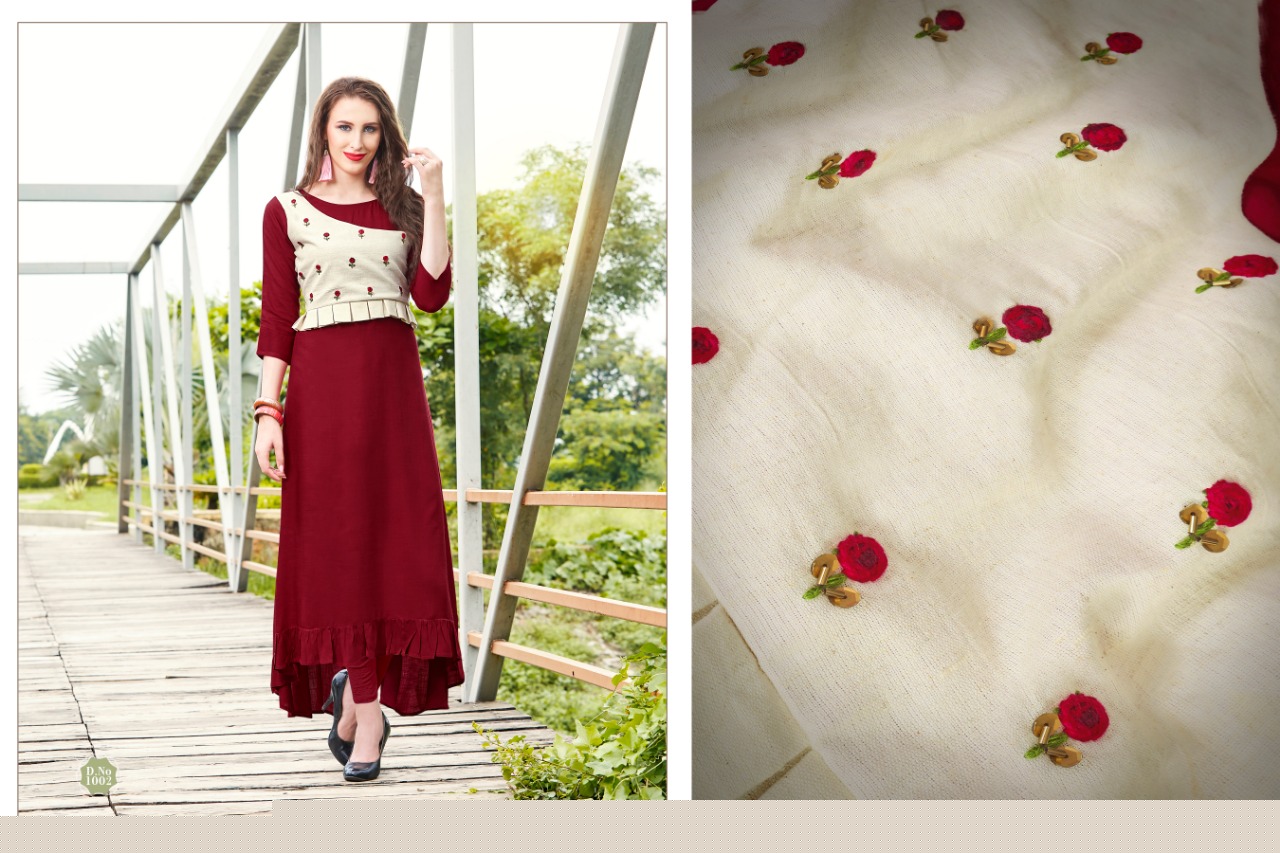 Handwork By Amaaya Garments 1001 To 1006 Series Beautiful Colorful Stylish Fancy Casual Wear & Ethnic Wear & Ready To Wear Heavy Rayon Slub Kurtis At Wholesale Price