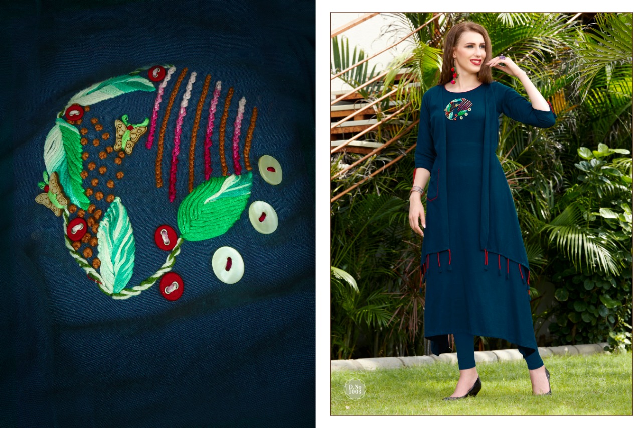 Handwork By Amaaya Garments 1001 To 1006 Series Beautiful Colorful Stylish Fancy Casual Wear & Ethnic Wear & Ready To Wear Heavy Rayon Slub Kurtis At Wholesale Price