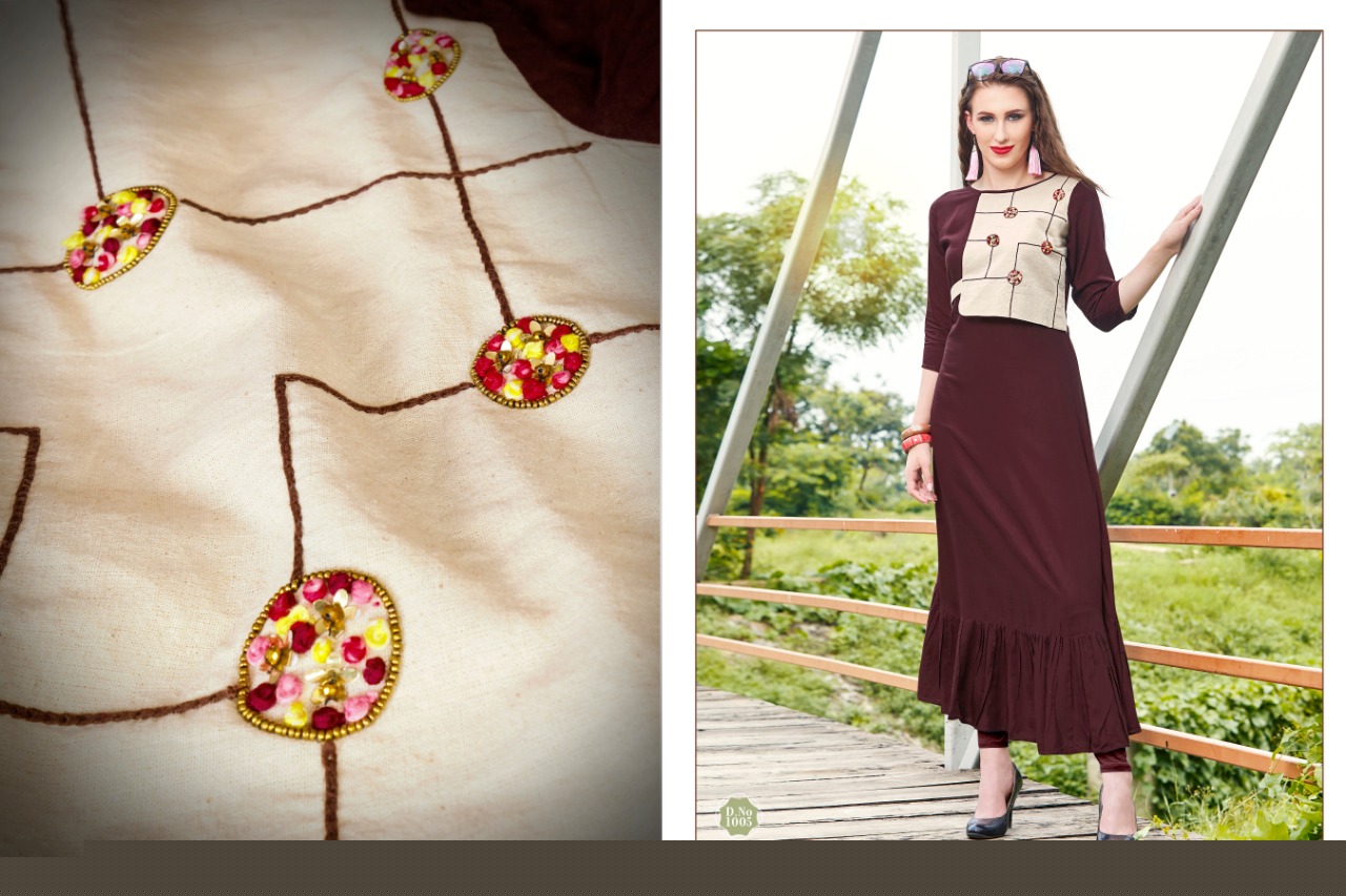 Handwork By Amaaya Garments 1001 To 1006 Series Beautiful Colorful Stylish Fancy Casual Wear & Ethnic Wear & Ready To Wear Heavy Rayon Slub Kurtis At Wholesale Price
