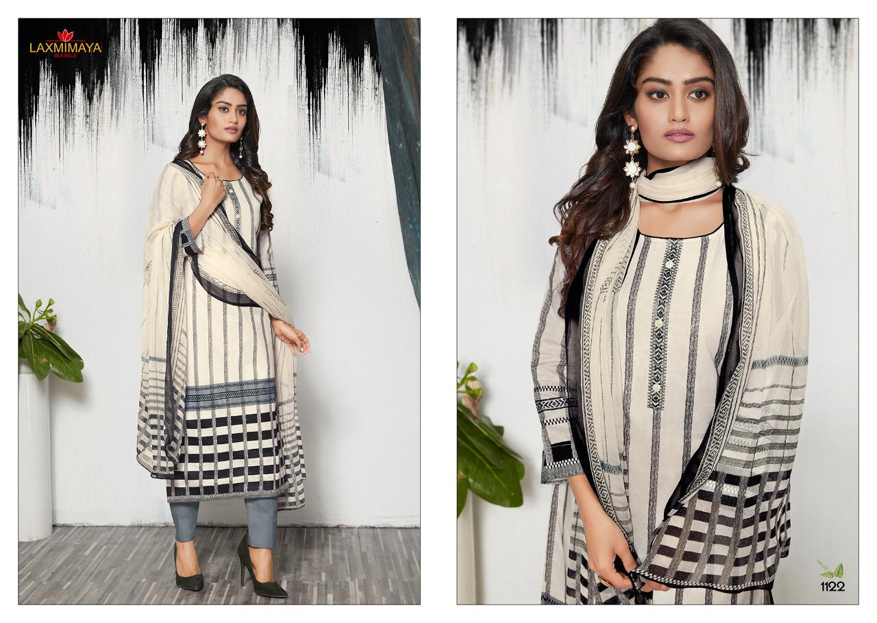 Harveen By Laxmimaya Silk Mills 1121 To 1129 Series Designer Suits Collection Beautiful Stylish Fancy Colorful Party Wear & Occasional Wear Pure Cotton Lawn Digital Print With Exclusive Embroidery Work On Neck Dresses At Wholesale Price