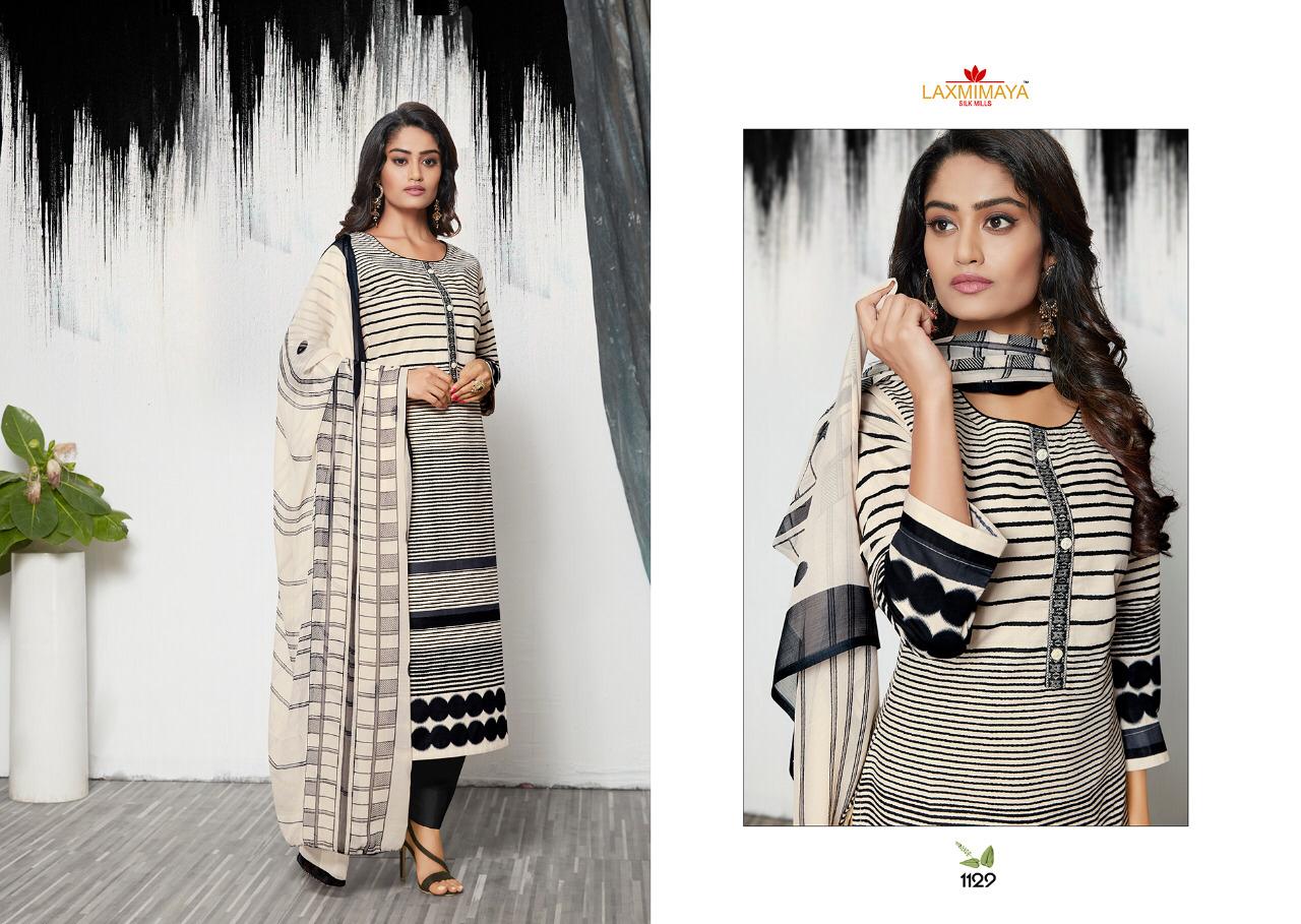Harveen By Laxmimaya Silk Mills 1121 To 1129 Series Designer Suits Collection Beautiful Stylish Fancy Colorful Party Wear & Occasional Wear Pure Cotton Lawn Digital Print With Exclusive Embroidery Work On Neck Dresses At Wholesale Price