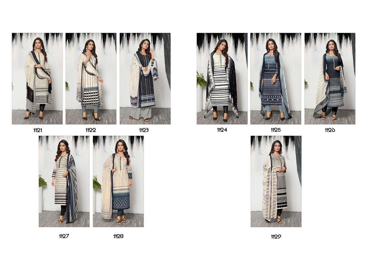 Harveen By Laxmimaya Silk Mills 1121 To 1129 Series Designer Suits Collection Beautiful Stylish Fancy Colorful Party Wear & Occasional Wear Pure Cotton Lawn Digital Print With Exclusive Embroidery Work On Neck Dresses At Wholesale Price