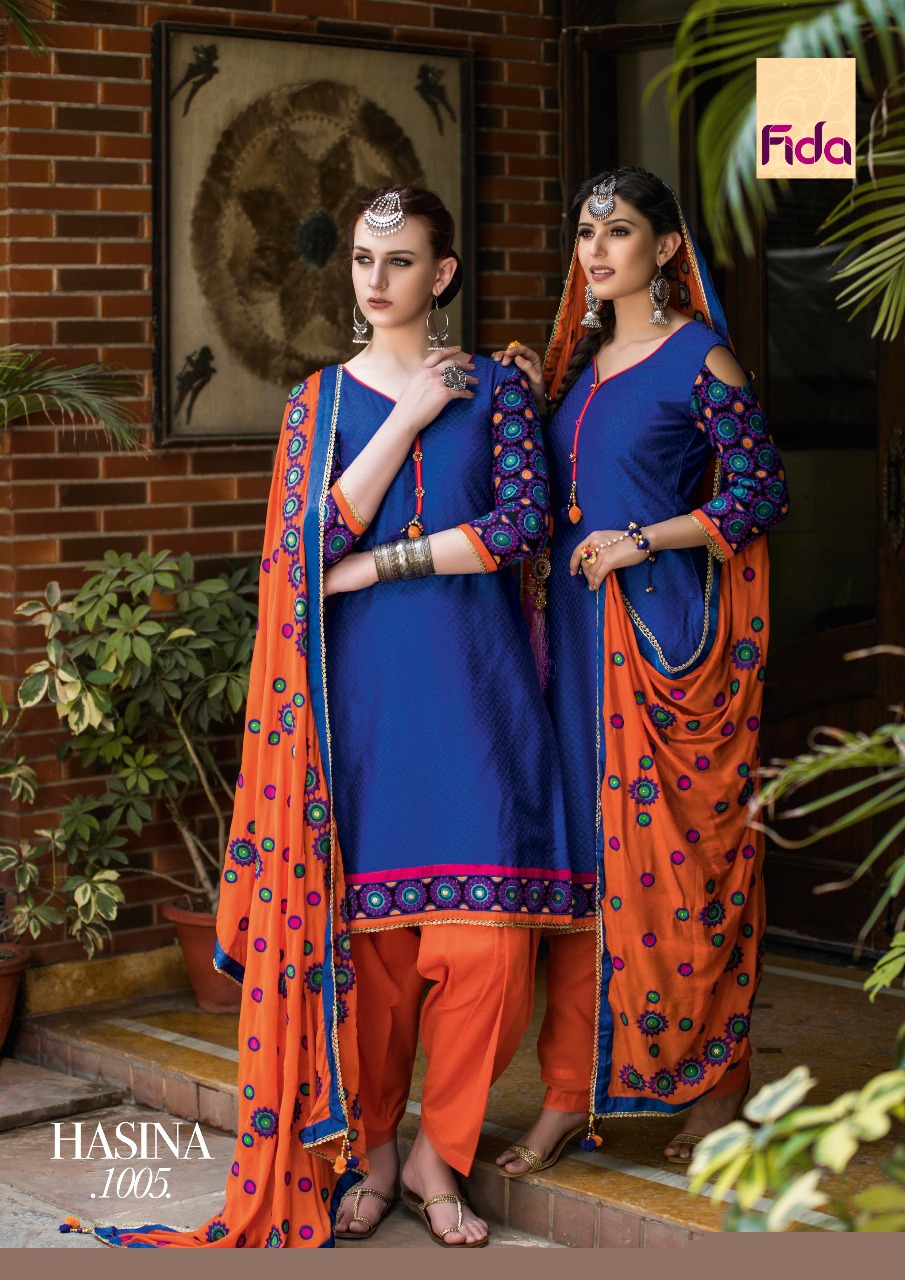 Hasina By Fida 1001 To 1006 Series Beautiful Patiyala Suits Embroidered Beautiful Stylish Fancy Colorful Casual Wear & Ethnic Wear Satin Jacquard Dresses At Wholesale Price