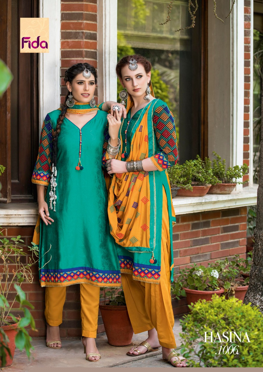 Hasina By Fida 1001 To 1006 Series Beautiful Patiyala Suits Embroidered Beautiful Stylish Fancy Colorful Casual Wear & Ethnic Wear Satin Jacquard Dresses At Wholesale Price