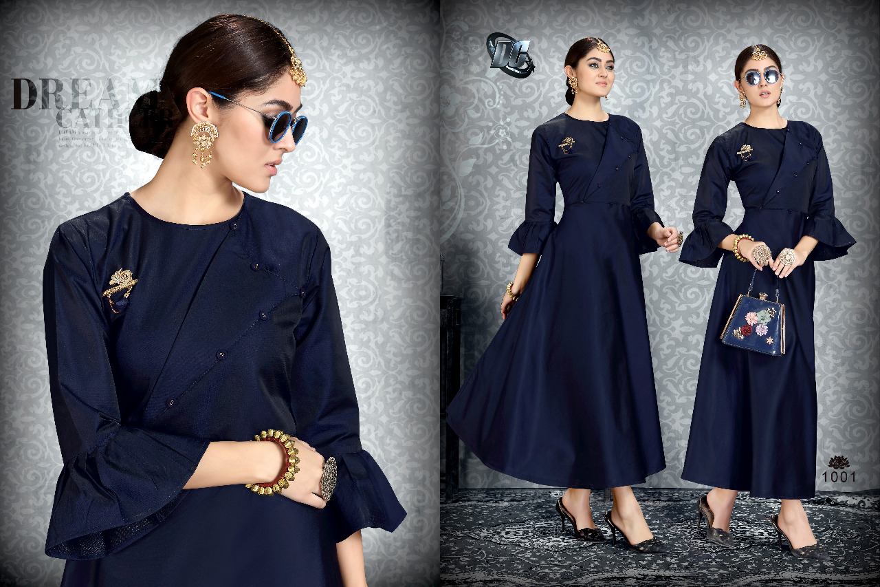 Haya Vol-1 By Darshan Creation 1001 To 1006 Series Beautiful Stylish Colorful Fancy Party Wear & Ethnic Wear & Ready To Wear Heavy Satin Tafeta With Heavy Work Kurtis At Wholesale Price