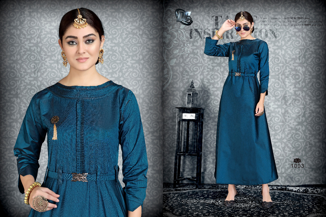 Haya Vol-1 By Darshan Creation 1001 To 1006 Series Beautiful Stylish Colorful Fancy Party Wear & Ethnic Wear & Ready To Wear Heavy Satin Tafeta With Heavy Work Kurtis At Wholesale Price