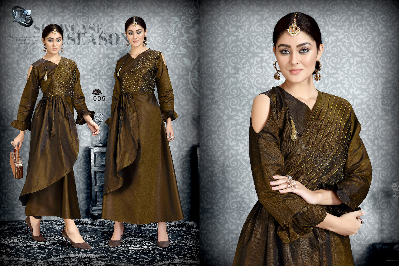 Haya Vol-1 By Darshan Creation 1001 To 1006 Series Beautiful Stylish Colorful Fancy Party Wear & Ethnic Wear & Ready To Wear Heavy Satin Tafeta With Heavy Work Kurtis At Wholesale Price