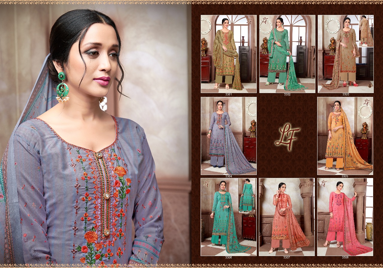 Heena Vol-33 By Lavli Fashion 33001 To 33008 Series Beautiful Stylish Designer Printed And Embroidered Party Wear Occasional Wear Muslin Cotton Embroidered Dresses At Wholesale Price