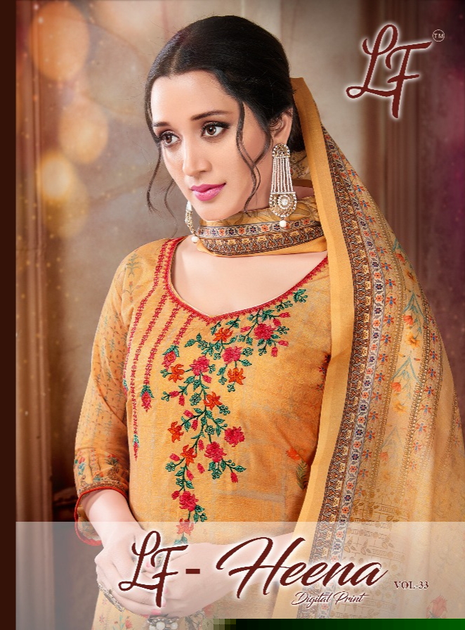 Heena Vol-33 By Lavli Fashion 33001 To 33008 Series Beautiful Stylish Designer Printed And Embroidered Party Wear Occasional Wear Muslin Cotton Embroidered Dresses At Wholesale Price