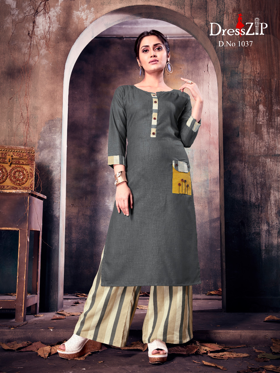 Heena Vol-1 By Dress Zip 1035 To 1042 Series Beautiful Colorful Stylish Fancy Casual Wear & Ethnic Wear & Ready To Wear Cotton Printed Kurtis & Palazzos At Wholesale Price