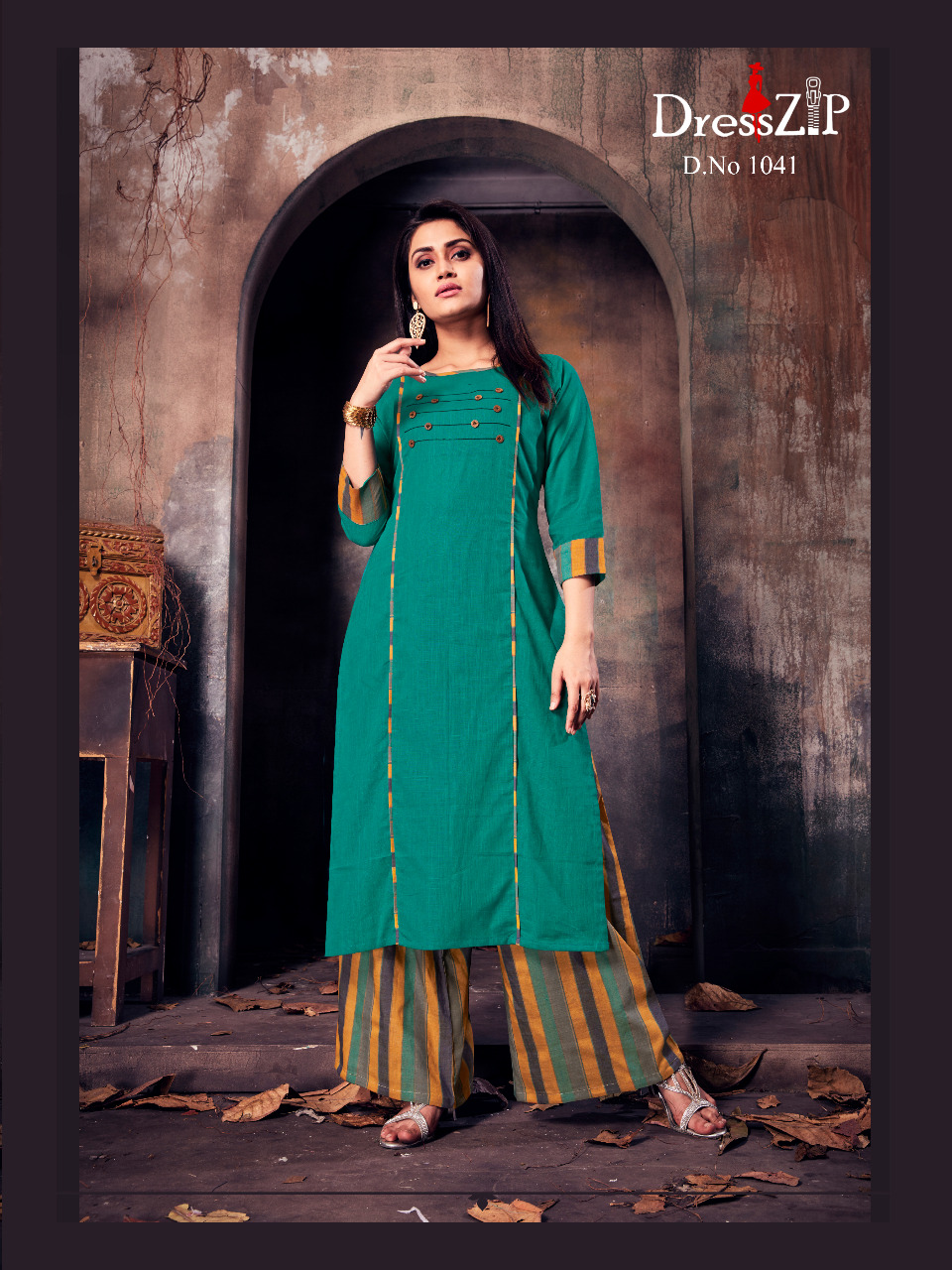 Heena Vol-1 By Dress Zip 1035 To 1042 Series Beautiful Colorful Stylish Fancy Casual Wear & Ethnic Wear & Ready To Wear Cotton Printed Kurtis & Palazzos At Wholesale Price