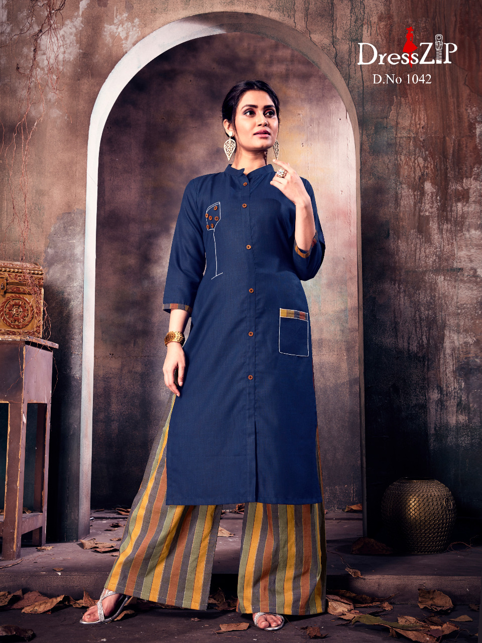 Heena Vol-1 By Dress Zip 1035 To 1042 Series Beautiful Colorful Stylish Fancy Casual Wear & Ethnic Wear & Ready To Wear Cotton Printed Kurtis & Palazzos At Wholesale Price