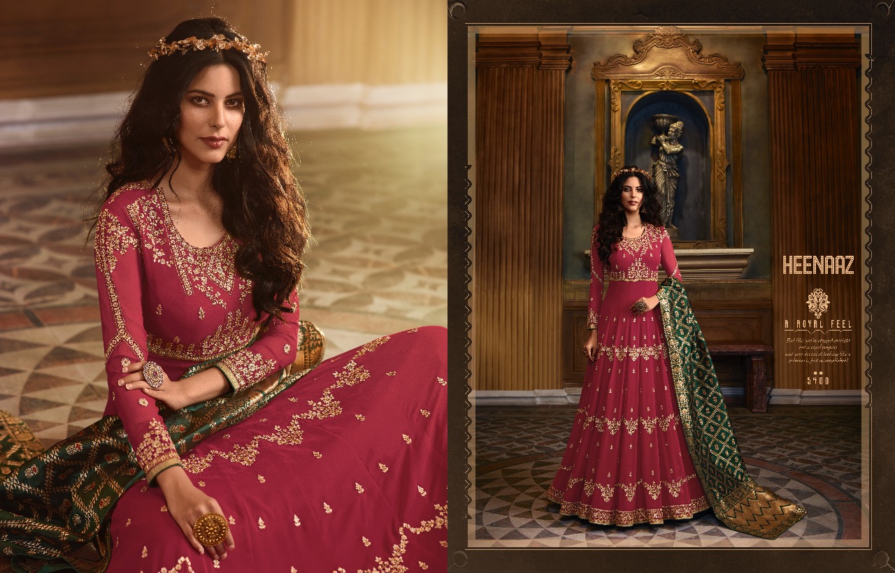 Heenaz Vol-54 By Mahaveer Fashion 5400 To 5405 Series Designer Suits Collection Beautiful Stylish Fancy Colorful Party Wear & Occasional Wear Faux Georgette Embroidered Dresses At Wholesale Price