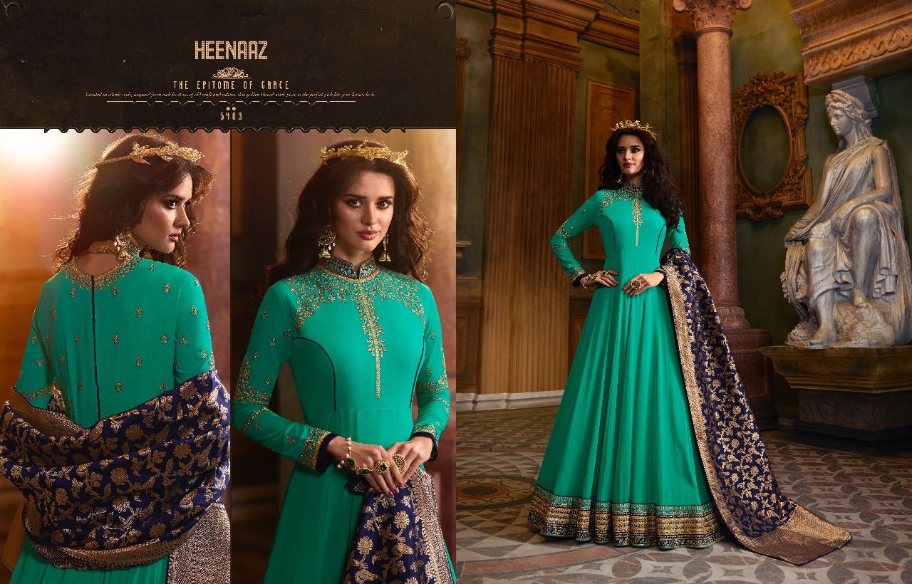 Heenaz Vol-54 By Mahaveer Fashion 5400 To 5405 Series Designer Suits Collection Beautiful Stylish Fancy Colorful Party Wear & Occasional Wear Faux Georgette Embroidered Dresses At Wholesale Price